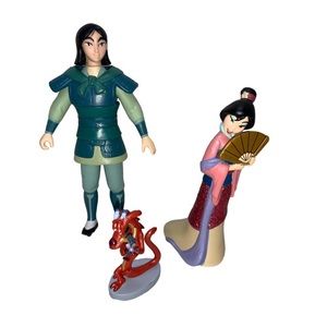 Disney Mulan glitter collection 3 pieces Mushu Cri-kee Warrior Mulan figures